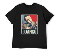 JIA YU HAO Django Reinhardt Retro Art Guitar Guitarist Fan Music Jazz Unisex 100% Cotton Short-Sleeve T-Shirts Black XXXL
