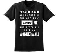 JIA YU HAO Oasis Music Lyrics Wonderwall Song Inspired Unisex 100% Cotton Short-Sleeve T-Shirts Black L