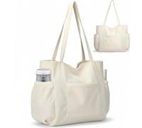 JIABAOZ Borsa A Tracolla Da Donna in Velluto A Coste, Borsa A Tracolla, Grande Capacità,borse Per La Spesa,per Lavoro, Viaggi in Spiaggia E Shopping Di Generi Alimentari (bianco sporco)