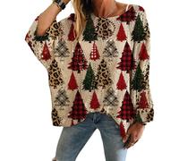 JIABAOZ Christmas Sweaters for Women Long Sleeve Crochet Christmas Tree Print Knit Pullover Loose Batwing Jumpers Graphic Crochet Hollow out Drop Shoulder Pullover (A,S)