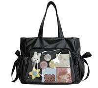 JIABAOZ Ita Bag Kawaii, Borsa Itabag con Finestra Trasparente per Pin Anime, Borsa Trasparente Tracolla, Japanese School Y2K, Pin Display Bag Estetica (Black)