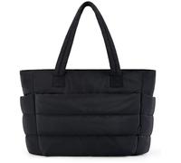 JIABAOZ Lightweight Puffy Tote Bag, Lightweight Fluffy Handbag with Compartments, Lightweight Travel Tote Bag, for Women For Daily Work Travel (Black)