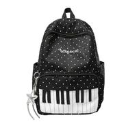 JIABAOZ Polkadot Piano Backpack, Piano Polka Dot Print Y2K School Backpack with Pendant, Large Capacity Lightweight Bookbag for School, Travel and Work (Black)
