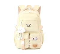 JIABAOZ School Backpack Girls, Cute Kawaii Backpack with Tags and Badges, Multiple Compartments Large Travel Book Bag Korean Aesthetic Daypack for Children's 3rd to 7th Grade (Yellow)