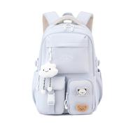 JIABAOZ School Backpack Girls, Cute Kawaii Backpack with Tags and Badges, Multiple Compartments Large Travel Book Bag Korean Aesthetic Daypack for Children's 3rd to 7th Grade (Blue)