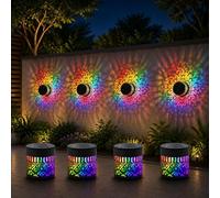 JIABAOZ Solar Mandala Lights Outdoor Waterproof, 7 Color Changing Metal Fence Lights, Decorative Solar Wall Lamp Shadow Projector for Garden Patio Backyard Deck Post Sconce (2pcs)