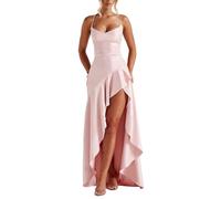 JIABAOZ Women's off Shoulder Satin Prom Dress Long Spaghetti Straps Ruffles Mermaid Formal Evening Dress with Slit Elegant Cocktail Prom (Pink,M)