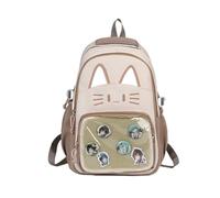 JIABAOZ Zaino Kawaii Ita Bag con Design Gatto e Finestra per Pins, Zaino da Viaggio alla Moda per Donna, Design Leggero per Amanti dello Stile (Khaki)