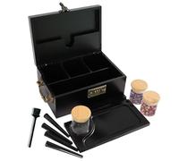 JIABOLANG Grande scatola in bambù con serratura a combinazione, decorazione per la casa, con manico, sacchetto a prova di odore, 3 barattoli di vetro, 4 tubi, spazzola (nero)