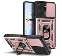 JIAFEI Cover Armor per Honor 90 Lite 5G, Custodia TPU+PC Antiurto con Scorrevole Protezione Fotocamera Cover con 360° Anello Supporto, Oro Rosa