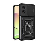 JIAFEI Cover Armor per Oppo A38 4G, Custodia TPU+PC Antiurto con Scorrevole Protezione Fotocamera Cover con 360° Anello Supporto, Nero