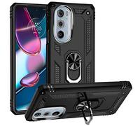 JIAFEI Cover per Motorola Moto Edge 30 PRO, Robusta Resistente Doppio Strato Custodia, Cavalletto con Anello in Metallo, Nero