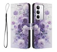 JIAFEI Cover per Realme C71 5G/4G, Custodia Portafoglio Libro PU Pelle Elegante Motivo, Cordino/Slot Carte/Magnetica Scatto/Stand per Ragazze Donne, Rose Viola