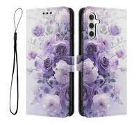 JIAFEI Cover per Samsung Galaxy A36 5G, Custodia Portafoglio Libro PU Pelle Elegante Motivo, Cordino/Slot Carte/Magnetica Scatto/Stand per Ragazze Donne, Rose Viola