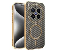 JIAFEI Cover per Vivo X300 Pro, Lussuoso Pelle con Magnetica Wireless Charging, Protezione Fotocamera, Fibra di Carbonio Galvanizzare Custodia, Marrone