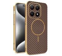 JIAFEI Cover per Xiaomi 15T 5G, Lussuoso PU Pelle con Magnetic Wireless Charging, Protezione Fotocamera, Protezione Militare Galvanizzare Custodia, Marrone