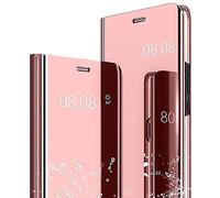 JIAFEI Custodia per Xiaomi Mi 12, Custodia Luxury Mirror Flip Traslucido Clear View Specchio Standing Cover Anti Shock Placcatura Smart Cover Protezione, Oro Rosa