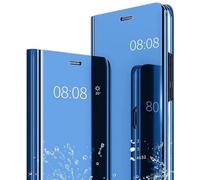 JIAFEI Custodia per Xiaomi Redmi Note 13 5G, Custodia Luxury Mirror Flip Traslucido Clear View Specchio Standing Cover Anti Shock Placcatura Smart Cover Protezione, Blu