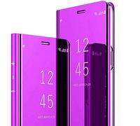 JIAFEI Custodia per Xiaomi Redmi Note 9 PRO/Note 9S/9 PRO Max, Custodia Luxury Mirror Flip Traslucido Clear View Specchio Standing Cover Anti Shock Placcatura Smart Cover Protezione, Viola