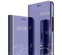 JIAFEI Custodia per Xiaomi Redmi Note 9 PRO/Note 9S/9 PRO Max, Custodia Luxury Mirror Flip Traslucido Clear View Specchio Standing Cover Anti Shock Placcatura Smart Cover Protezione, Viola Blu