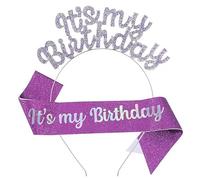 JIAHANG Fascia e fascia per capelli con lettere di compleanno in cristallo, per ragazze e donne, con corona di compleanno e fascia, accessori per capelli per ragazze