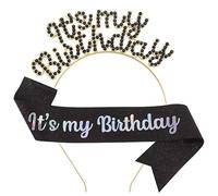 JIAHANG Fascia e fascia per capelli con lettere di cristallo di compleanno, per ragazze e donne, con corona di compleanno e fascia per capelli, accessori per capelli di compleanno