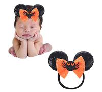 JIAHANG Halloween Mouse Ear Nylon Headband with Sequin Bow,Orange Soft Elastic Hair Bow Hair Band,Costume Headwear for Baby Girls Newborn Infant Toddlers, kids, Gilrs Party Supplie