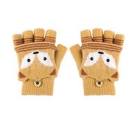 JIAHG Guanti a mezze dita per bambini, senza dita, per ragazze, invernali, con patta, Volpe beige, Taglia unica