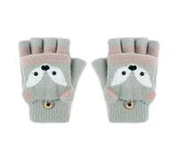 JIAHG Guanti a mezze dita per bambini, senza dita, per ragazze, invernali, con patta, Volpe Grigio Verde, Taglia unica