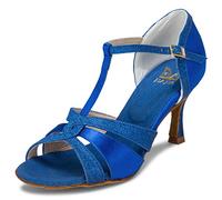 JIAJIA 20519 Latino Sandali da Donna Tacco Svasato da 2.7" Super Satin Scarpe da Ballo Colore Blue, Taglia 35 EU