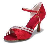 JIAJIA JIA JIA 20524 Latino Sandali da Donna Tacco Svasato da 2.7" Super Satin Scarpe da Ballo Colore Rosso, Taglia 39 EU