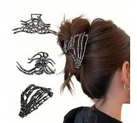 Jiajiubai Confezione da 3 fermagli per capelli a forma di mano con scheletro gotico, grandi clip in metallo nero, accessori per capelli per Halloween, regali di Halloween (black246)