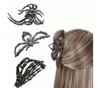 Jiajiubai Confezione da 3 fermagli per capelli a forma di mano con scheletro gotico, grandi clip in metallo nero, accessori per capelli per Halloween, regali di Halloween (black248)