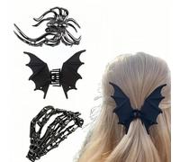 Jiajiubai Confezione da 3 fermagli per capelli a forma di mano con scheletro gotico, grandi clip in metallo nero, accessori per capelli per Halloween, regali di Halloween (black2437)