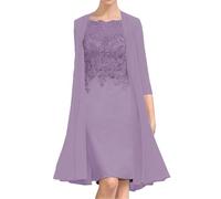 JIAJUPA Madre della Sposa Abiti per Matrimonio Lunghezza Tè Madre dello Sposo Abito con Giacca Ospite di Nozze Abito Formale, Lavanda polverosa., 50