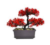 Jiakalamo Piante finte Bonsai artificiale in vaso finto tavolo da soggiorno decorazione per interni in legno (rosso)
