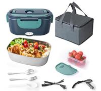 JIAKANUO Electric Lunch Box Food Heater Portable Lunch Microwave Bento Box with SS Container 1.5 L Leak Proof, 220V/12V/24V Car/Office/Trunk 3 in 1 with Fork&Spoon & Isolated Lunch Bag (Green)
