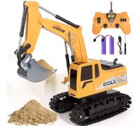 Jiakora Escavatore Telecomandato per Bambini, Escavatori Radiocomandato con Spalletta in Metallo, Escavatore giocattoli per Ragazzi con luci e Suoni, Sand Digger Regali per Bambini dai 4-8 Anni