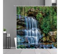 JIAMELUCK Cascata Foresta Paesaggio Tende da Doccia Verde Scenario Naturale Tenda da Bagno Impermeabile Bagno Decor con Ganci 130x220cm(51" Wx87 H)