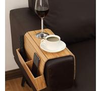 JIAMIAN Vassoio del divano del bracciolo, vassoio del divano in legno, divano pieghevole del tavolo del bracciolo, porta tazza del telecomando per bevande e snack (Colore legno)