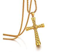 jiamiaoi Collane Croce uomo oro acciaio inox Ciondolo Croce uomo placcato oro bianco 18 carati, Ciondolo Crocifisso Ciondolo Collana Croce Uomo Bianco/Oro/Nero con Catena 20-26 Pollici