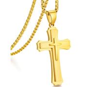 jiamiaoi Collane Croce uomo oro acciaio inox Ciondolo Croce uomo placcato oro bianco 18 carati, Ciondolo Crocifisso Ciondolo Collana Croce Uomo Bianco/Oro/Nero con Catena 20-26 Pollici