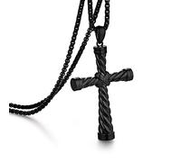 jiamiaoi Collane Croce uomo oro acciaio inox Ciondolo Croce uomo placcato oro bianco 18 carati, Ciondolo Crocifisso Ciondolo Collana Croce Uomo Bianco/Oro/Nero con Catena 20-26 Pollici