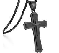 jiamiaoi Collane Croce uomo oro acciaio inox Ciondolo Croce uomo placcato oro bianco 18 carati, Ciondolo Crocifisso Ciondolo Collana Croce Uomo Bianco/Oro/Nero con Catena 20-26 Pollici