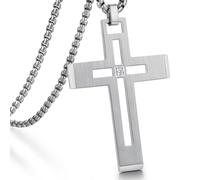 jiamiaoi Collane Croce uomo oro acciaio inox Ciondolo Croce uomo placcato oro bianco 18 carati, Ciondolo Crocifisso Ciondolo Collana Croce Uomo Bianco/Oro/Nero con Catena 20-26 Pollici