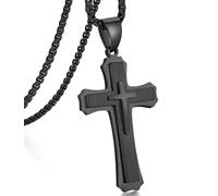 jiamiaoi Collane Croce uomo oro acciaio inox Ciondolo Croce uomo placcato oro bianco 18 carati, Ciondolo Crocifisso Ciondolo Collana Croce Uomo Bianco/Oro/Nero con Catena 20-26 Pollici