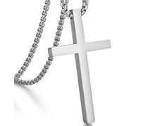 jiamiaoi Collane Croce uomo oro acciaio inox Ciondolo Croce uomo placcato oro bianco 18 carati, Ciondolo Crocifisso Ciondolo Collana Croce Uomo Bianco/Oro/Nero con Catena 20-26 Pollici
