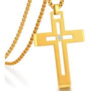jiamiaoi Collane Croce uomo oro acciaio inox Ciondolo Croce uomo placcato oro bianco 18 carati, Ciondolo Crocifisso Ciondolo Collana Croce Uomo Bianco/Oro/Nero con Catena 20-26 Pollici