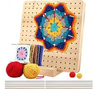 JIAMOEAT Granny Square, Tavola da Blocco in Bambù per Uncinetto 19,5x19,5 cm con 20 spilli in Acciaio inox - Perfetta per Tensionare Quadrati Granny e altri Piccoli lavori a Maglia o Uncinetto