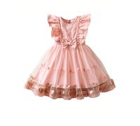 JiAmy Abito da bambina in tulle, da principessa, con maniche ad ali e farfalle, con ricamo, abito estivo per feste 9 mesi - 3 anni, Colore: rosa., 9-12 Mesi